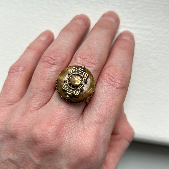 Adjustable Jan Michael’s Brass, tiger eye, moonstone statement ring - Picture 3 of 6
